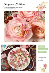 Decorative gold-stamped floral PET stickers shown in a creative scrapbooking scene