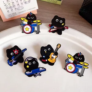 Cartoon Black Cat Music Band Brooch Zinc Alloy Enamel Pin For Men Women Cute Guitar Drummer Singer Lapel Pin Jewelry