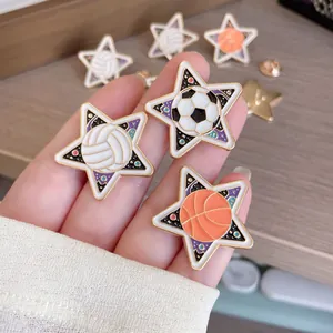 Sports Series Pentagram Brooch Basketball Football Volleyball Metal Badge Enamel Drip Pin Bag Apparel Accessories Unisex Jewelry