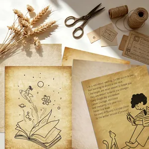 Vintage A4 scrapbooking paper with retro illustrations and motivational quotes for DIY crafts