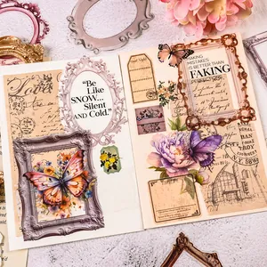 Vintage aesthetic PET cutout frame stickers with butterflies for journaling and scrapbooking