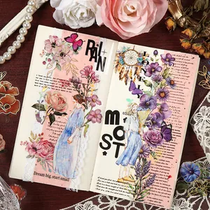 Vintage floral PET stickers and character decals for scrapbooking decoration