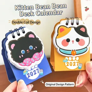 2027 mini desk calendar featuring cute cartoon cat designs and durable double coil binding