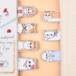 Set of 6 cute cartoon cat and dog paper bookmarks for students reading and journaling.