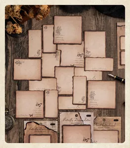 Vintage-Haftnotizen mit verbranntem Rand und Schmetterlingsdesign für Scrapbooking