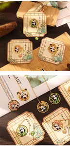 Detailed view of cute panda metal bookmarks featuring traditional Chinese patterns