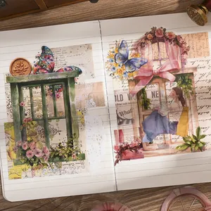 Adesivi per finestre PET vintage per collage fai-da-te di diario con fiori e farfalle