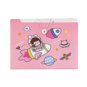 Pink cartoon astronaut expanding file folder with multi-layer storage for A4 documents