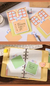 Detailed view of cute cat sticky notes and memo pads used in a grid notebook planner