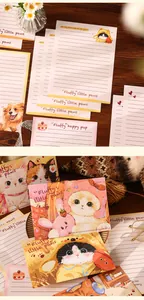 Detail view of cute cartoon animal letter paper and envelopes for hand-writing.