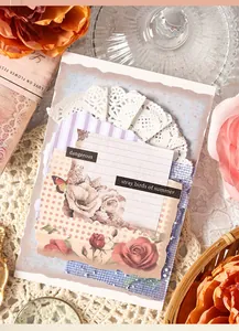 Detalle de cerca de papel para scrapbooking vintage con flores y mariposas