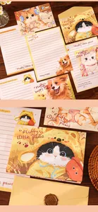 Detailed view of the cute cartoon letter paper and envelope set with fluffy pet designs