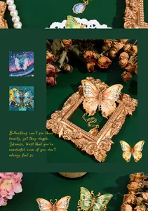 Detail view of elegant butterfly metal bookmarks with vintage golden frame decor
