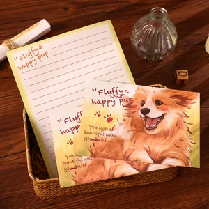 Cute cartoon corgi dog stationery set with lined letter paper and matching postcards