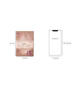 Comparación detallada del tamaño del papel de scrapbooking de rosas vintage 14x10cm con iPhone 12