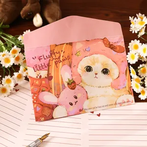 Cute cartoon cat and rabbit illustration envelope with matching lined stationery set