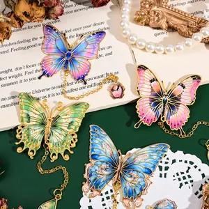 Exquisite colorful enamel butterfly metal bookmarks with delicate chain for gifts