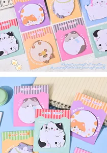 Detail view of cute cat-shaped sticky notes in various colorful and creative designs