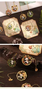 Close-up of exquisite hollow metal panda bookmarks with intricate enamel designs