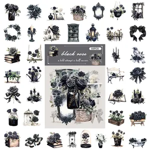 50 Blatt Vintage Botanische Florale PET Aufkleber Set Transparent Wasserdicht Gotische Rose Aufkleber Für DIY Journaling Scrapbooking Basteln