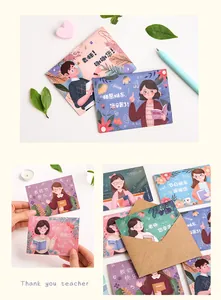 Vue détaillée de jolies cartes de vœux cartoon pour la fête des professeurs avec enveloppes