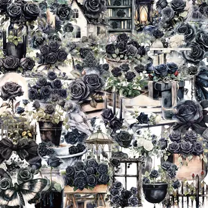 Gotische schwarze Rosen Vintage Aufkleber für Scrapbooking und DIY Bastelprojekte
