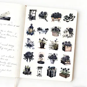 Dunkle gotische schwarze Rosen PET-Aufkleber für ästhetische Tagebuch- und Scrapbook-Deko