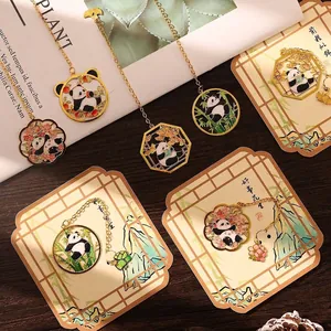 Cute Panda Metal Bookmark Hollow-out Chinese Style Golden Alloy Book Page Marker With Tassel For Kids Students Gift Award