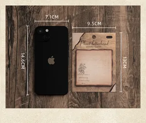 Größenvergleich von Retro-Zetteln mit verbranntem Rand neben einem Smartphone-Modell