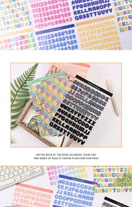 Detailansicht bunter transparenter PET-Alphabet- und Nummernaufkleber für das Journaling