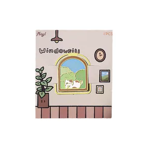 Cute cartoon cat metal bookmark on decorative windowsill backing card