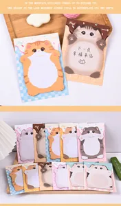 Detailed view showing a variety of colorful cartoon cat-shaped sticky notes and memos