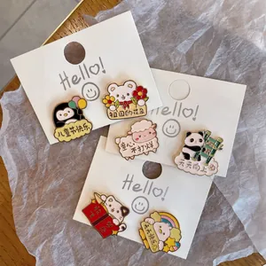 Cute Cartoon Animal Enamel Brooch Pin Zinc Alloy Panda Sheep Bear Penguin Cat Badge For Kids Students Clothing Bag Accessory Gift