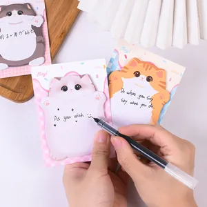 Set of cute cartoon cat-shaped sticky notes and self-adhesive memo pads for students
