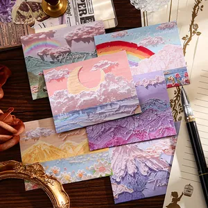 Tarjetas de Felicitación de Triple Pliegue con Textura de Pintura al Óleo Postales de Paisajes Artísticos Tarjetas de Mensaje en Blanco DIY para Regalo de Festival