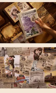 Close-up detail of various vintage-style scrapbook stickers and ephemera for journaling