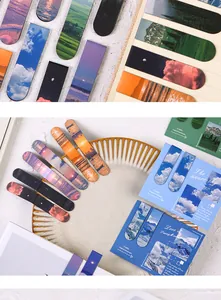 Detailed view of decorative landscape magnetic bookmarks in various scenic designs.
