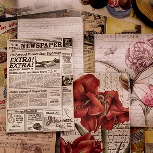 Vintage Scrapbook Paper Material Pack Retro Newspaper World Map Floral Deco For DIY Journaling Collage Background Aesthetic Stationery