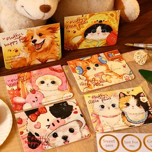 Juego de Tarjetas de Felicitación de Flores y Animales de Dibujos Animados Cartulina Invitación Con Sobre Pegatina Para Regalo