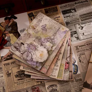 Vintage style scrapbooking material papers with Eiffel Tower and floral illustrations