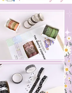 Gedetailleerde weergave van decoratieve washi-tapes met bloemen en geometrische patronen.