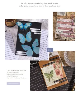 Détail d'autocollants vintage avec citations anglaises et papillons pour la décoration