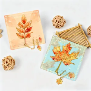 Exquisite metal maple and pinnate leaf bookmarks with chains for reading gifts