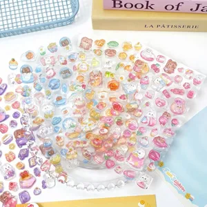 Cute Cartoon 3D Relief Stickers Crystal Texture Waterproof PVC Journal Scrapbooking Decoration Stickers For Phone Case DIY Kids Stationery Gift