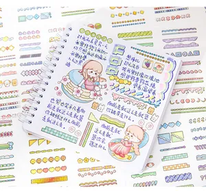 Close-up of cute DIY stickers applied in a planner with borders and characters