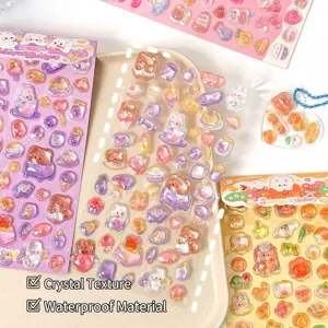 3D relief cartoon stickers with crystal texture and cute bear bunny motifs