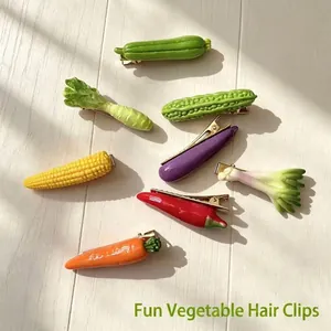 Funny Simulated Vegetable Hair Clip Resin Chili Cucumber Eggplant Carrot Bitter Gourd Duckbill Side Clip Jewelry For Women