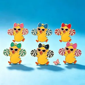 Cute Cartoon Enamel Cheerleader Duck Brooch Zinc Alloy Animal Badge For Clothing Bag Decor Lapel Pin For Women Men Kids