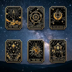 Vintage Tarot Card Metal Brooch Pin Zinc Alloy Enamel Badge The Star Sun Moon Mysterious Celestial Jewelry For Clothes Bags