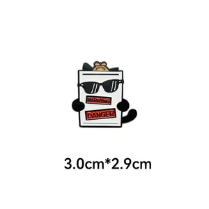 Close-up view of creative black cat detective metal badge pin measuring 3.0cm by 2.9cm